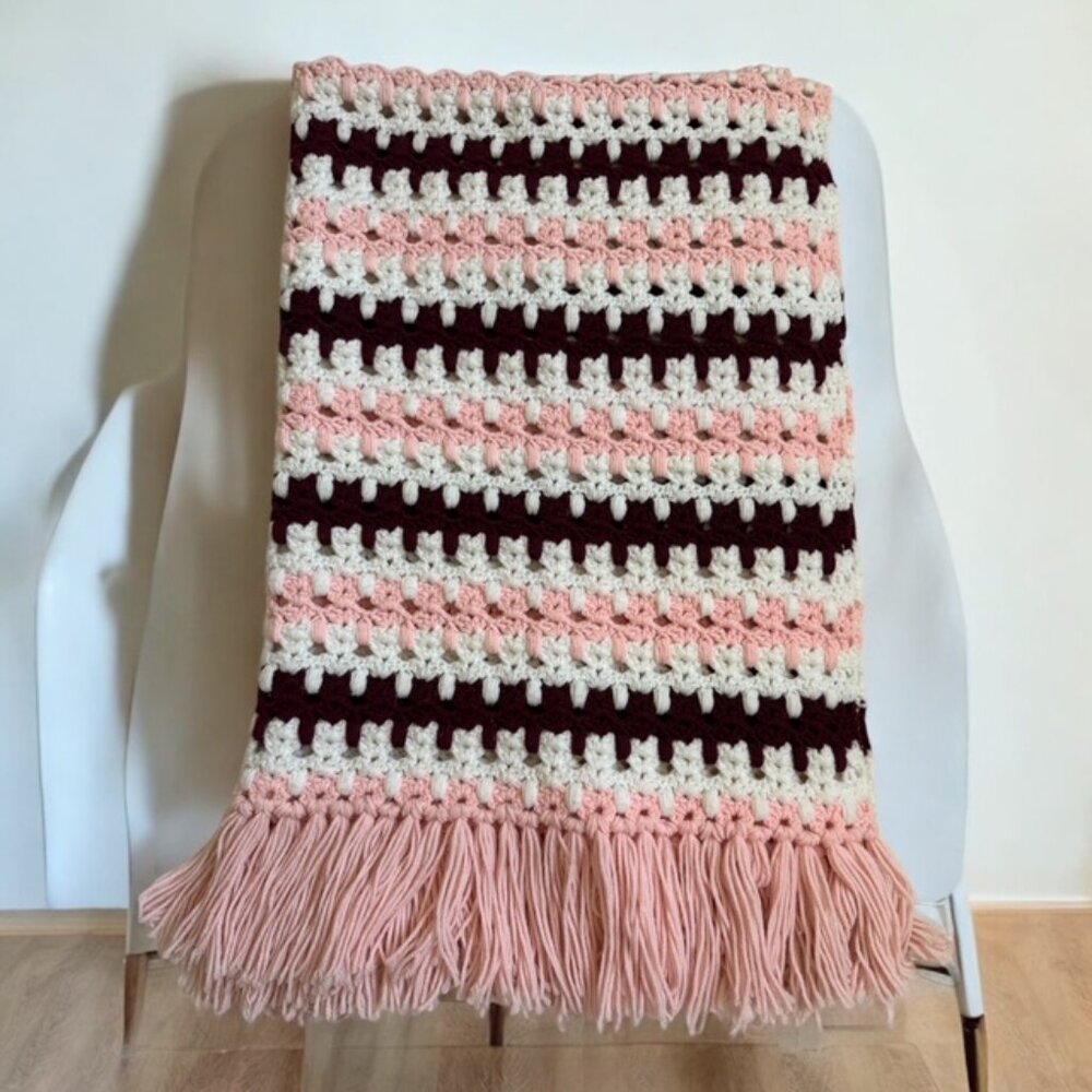 Handmade Afghan Throw w Fringe